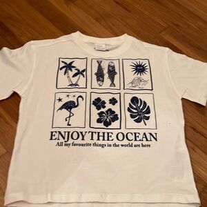 Zara White 8-9 “ Enjoy the Ocean” shirt NWOT